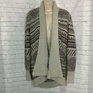 Lucky Brand Grey Cream and Brown Collared Open Front Cardigan Sz S